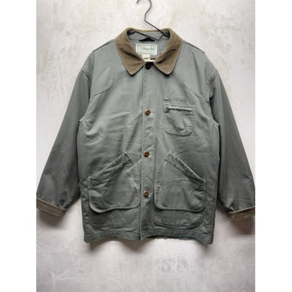 LL Bean Barn Jacket Coat Men's Medium Field Canvas Wool Blanket Lined Corduroy